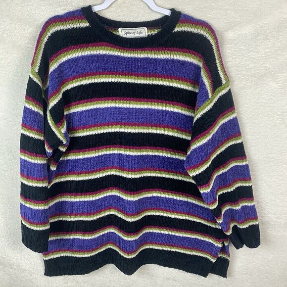 Y2K‎ 90s Womens Spice Of Life Chenille Knit Sweater Multicolor Stripes Size Lg - Picture 1 of 7